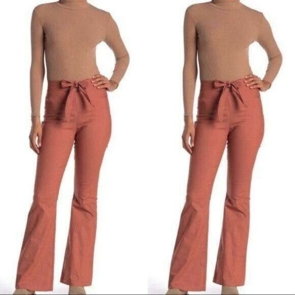 Emory Park flare leg pants high waisted with bow tie closure color rust sz small - Picture 1 of 9